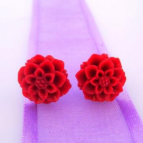 Sterling Silver 13mm Chrysanthemum Flower Stud Earrings