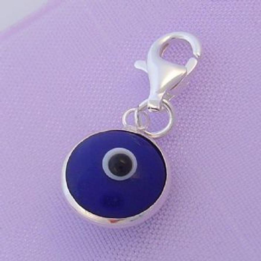 9mm BLUE EVIL EYE LUCKY CLIP ON CHARM STERLING SILVER