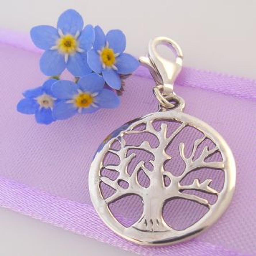 STERLING SILVER 16mm TREE OF LIFE CLIP ON CHARM PENDANT - 925-17-1063-238