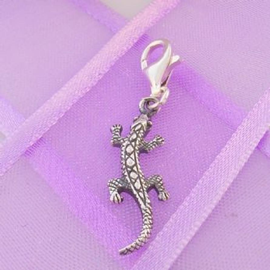 STERLING SILVER 6mm x 22mm FAMILY PET LIZARD GECKO CLIP ON CHARM - 925-54-706-9786