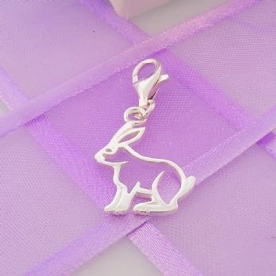 STERLING SILVER 13mm x 18mm FAMILY PET BUNNY RABBIT CLIP ON CHARM - 925-54-706-5933