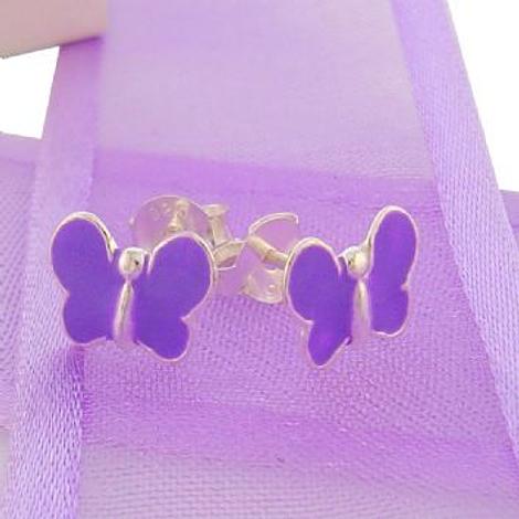 Sterling Silver Purple 8mm Butterfly Stud Earrings