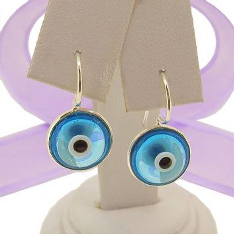 Evil Eye Sterling Silver Hook Earrings Sky Blue