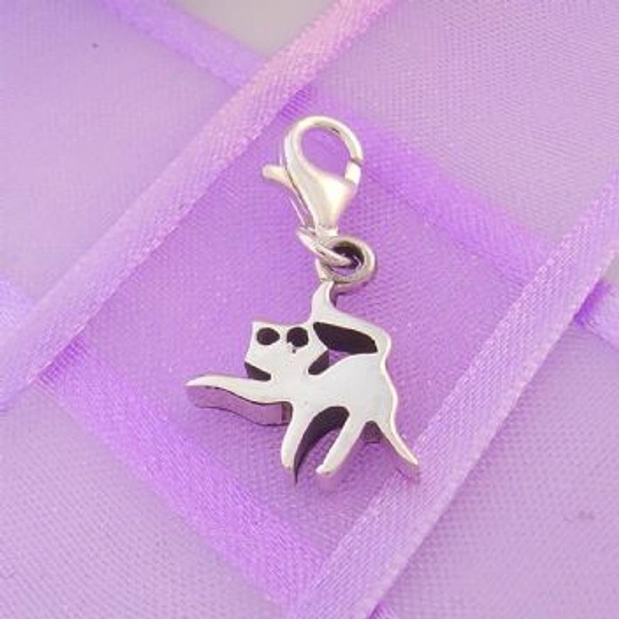 STERLING SILVER 13mm x 15mm FAMILY PET CAT KITTEN PUSSY CLIP ON CHARM - 925-54-706-1994