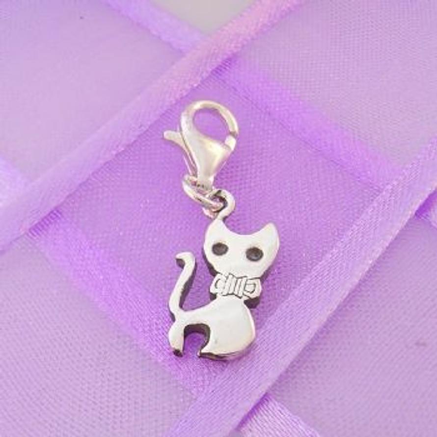 STERLING SILVER 7mm x 15mm FAMILY PET CAT KITTEN PUSSY CLIP ON CHARM - 925-122-1068-360