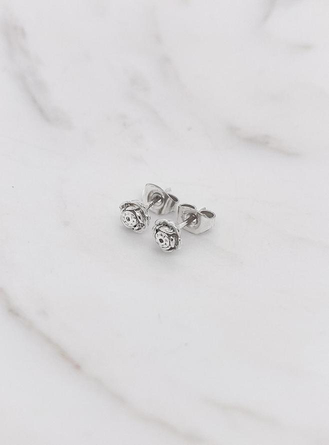 Sterling Silver 5mm Rose Flower Charm Stud Earrings