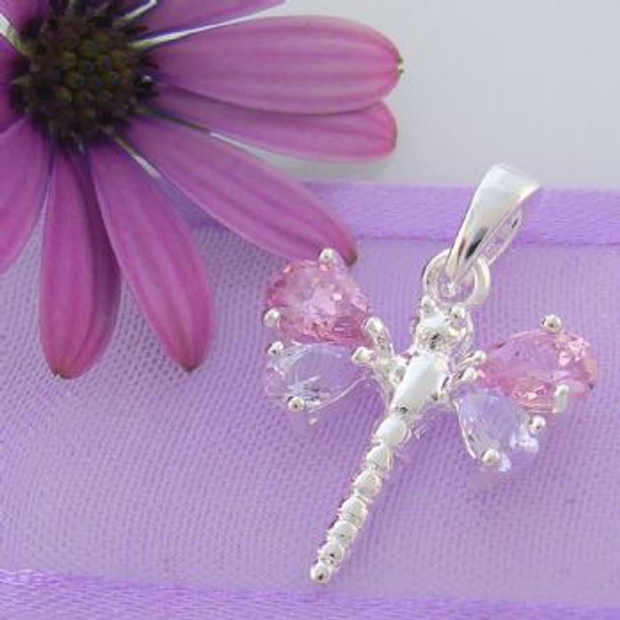 STERLING SILVER PINK LILAC CZ DRAGONFLY CHARM PENDANT -SS_CP_JC-P440LP