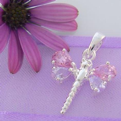 Sterling Silver Pink Lilac Cz Dragonfly Charm Pendant -Ss Cp Jc-P440lp