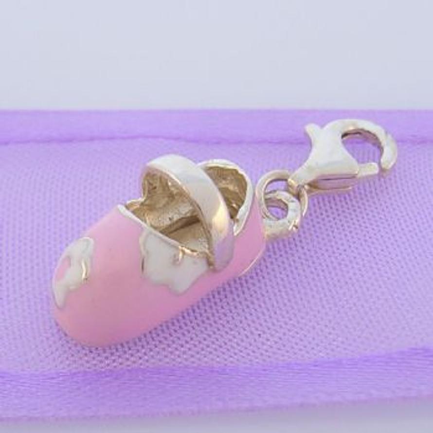 STERLING SILVER 8mm x 17mm PINK BABY SHOE CLIP ON CHARM - 925-54-983-331