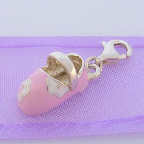 Sterling Silver 8mm X 17mm Pink Baby Shoe Clip on Charm - 925-54-983-331