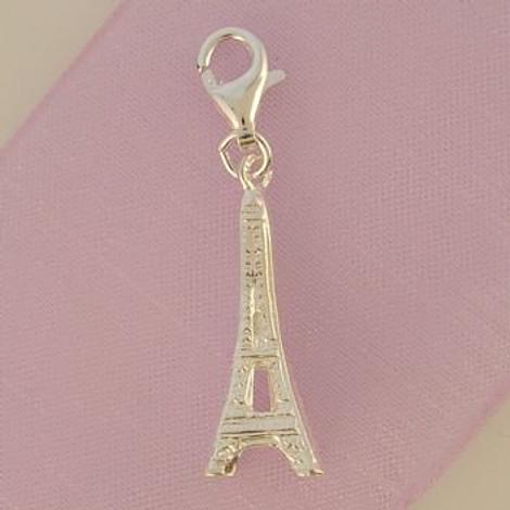 Sterling Silver Eiffel Tower Hooked on Clip Charm Pendant -Hr267