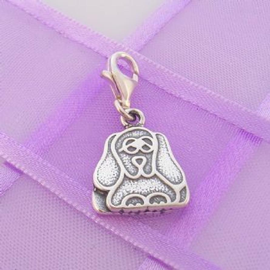 STERLING SILVER 12mm x 15mm FAMILY PET DOG PUPPY CLIP ON CHARM - TI-01232