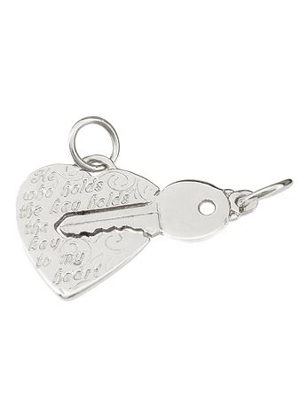 Split Love Heart & Key Charm Pendant in Sterling Silver