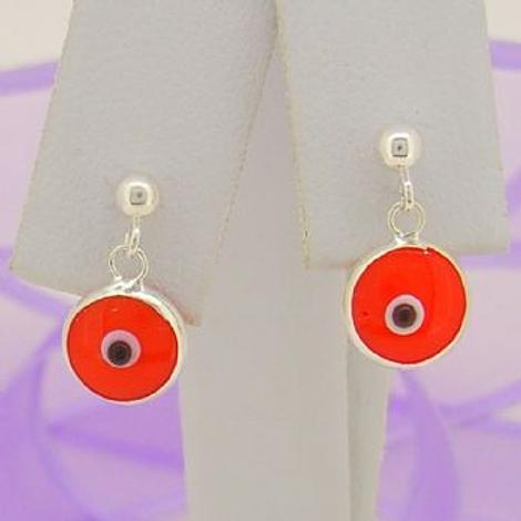Evil Eye Sterling Silver Ball Stud Earrings Orange