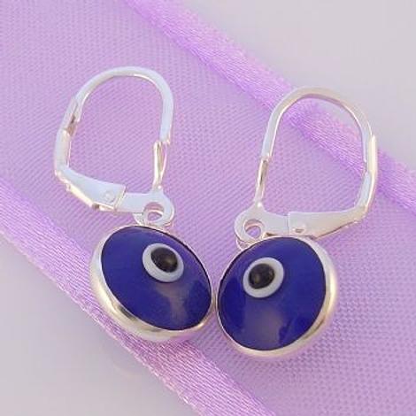 Safety Hook Earrings Sterling Silver 9mm Navy Blue Evil Eye -Er Evil 9mm Navy Blue