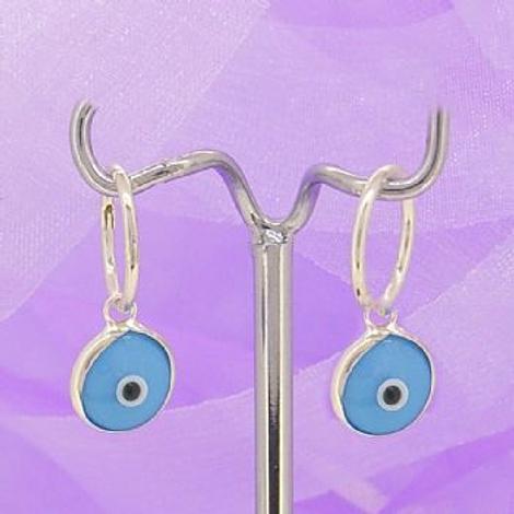 Evil Eye Sterling Silver Charm Sleeper Earrings Turquoise Blue