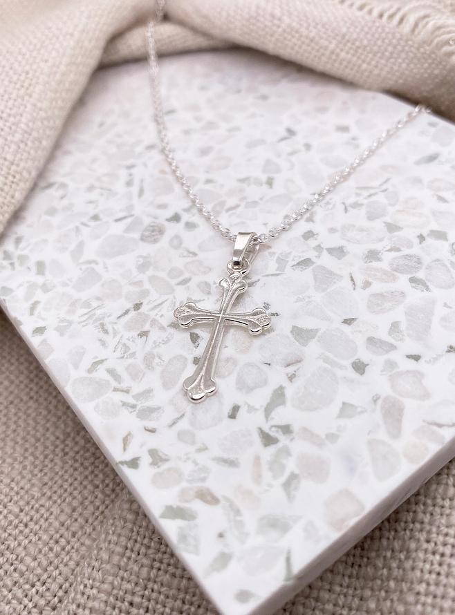 Sterling Silver 13mm Cross Charm Necklace 45cm