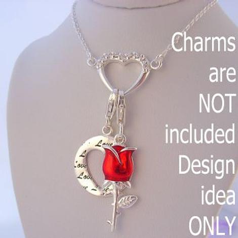 Sterling Silver Clip on Charm Heart Cable Necklace 45cm