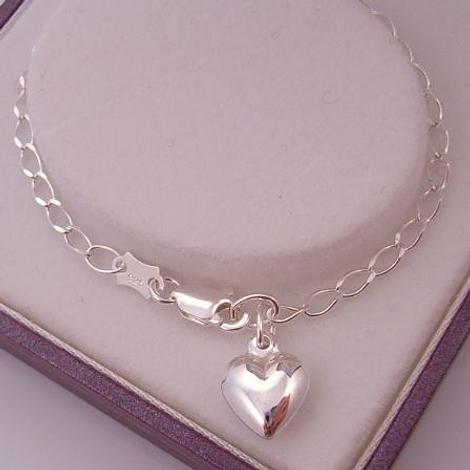 Sterling Silver 8mm Sweet Love Heart Charm Curb Bracelet