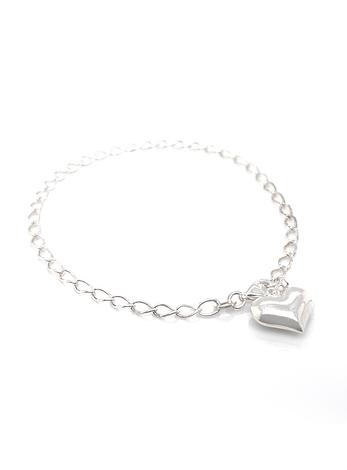 Puffed Heart Charm Curb Bracelet in Sterling Silver