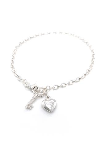 Key to My Heart Charm Belcher Bracelet in Sterling Silver
