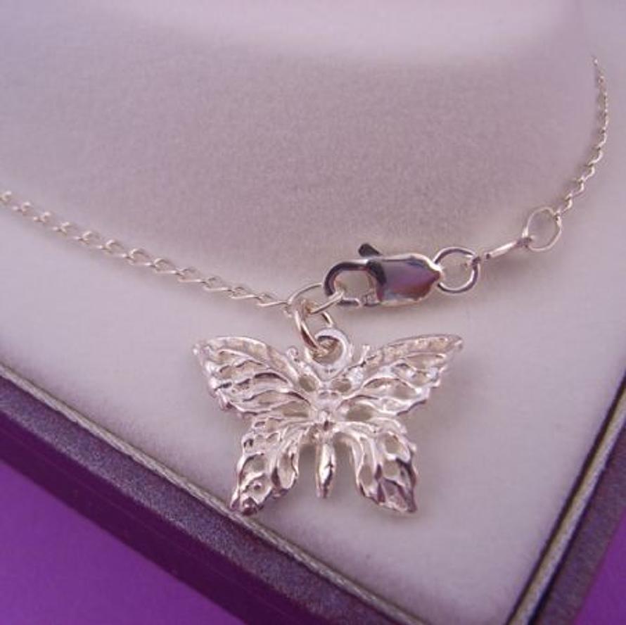 2.3g STERLING SILVER 17mm BUTTERFLY CURB ANKLET 26cms