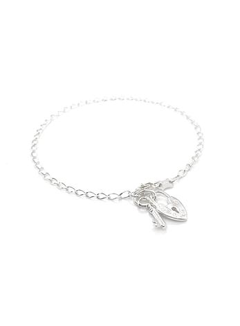 Padlock and Key Charm Curb Bracelet in Sterling Silver