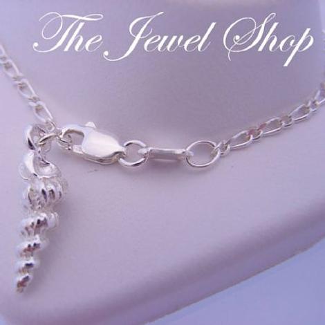 Sterling Silver Sea Shell Charm Figaro Anklet 27cm