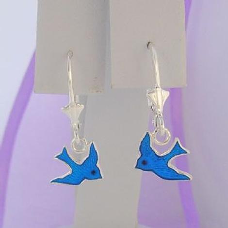 Safety Hook Earrings Sterling Silver Bluebird Charm