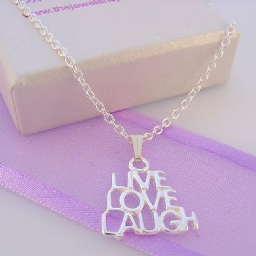 STERLING SILVER 14mm LIVE LOVE LAUGH CHARM CABLE NECKLACE - NLET_SS_HR2002