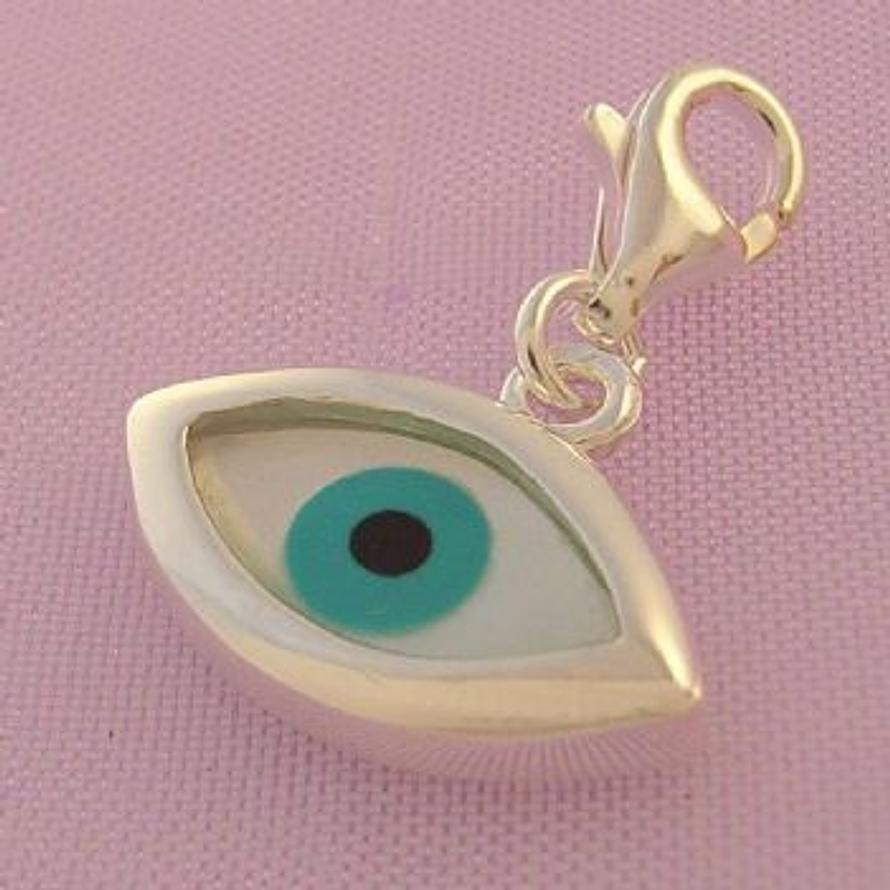 STERLING SILVER 16mm EVIL EYE CLIP ON CHARM JCP59