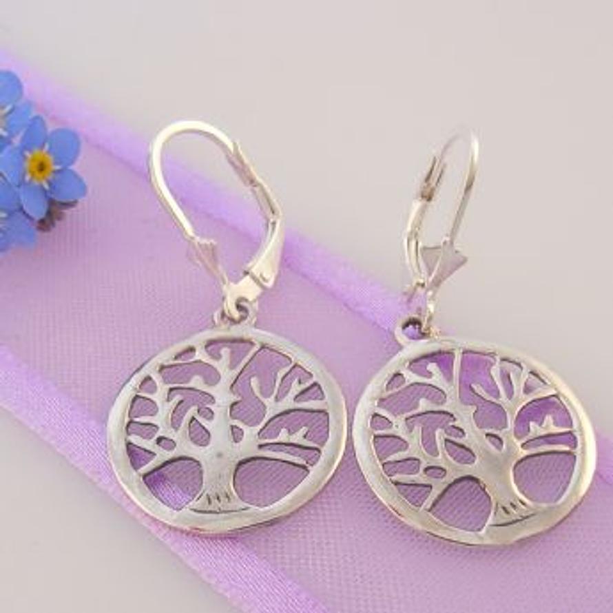 STERLING SILVER 16mm TREE OF LIFE SAFETY HOOK EARRINGS -ER_CHARM_HOOK_SS_925-17-1063-238