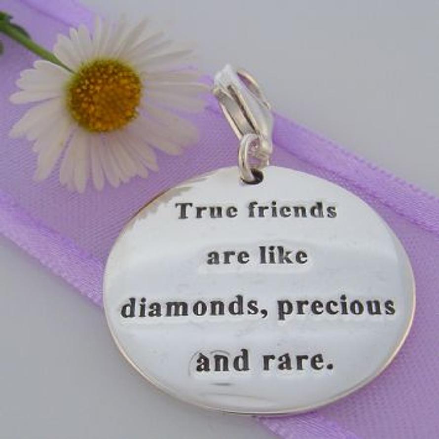 STERLING SILVER 24mm TRUE FRIENDS MESSAGE CLIP ON CHARM 925-54-706-9055