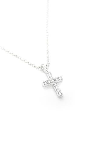 Sterling Silver Cz Set Cross Pendant Necklace