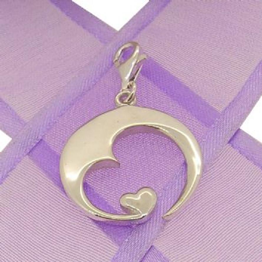 STERLING SILVER LOVE CIRCLE HEART CLIP ON CHARM 925-KB94
