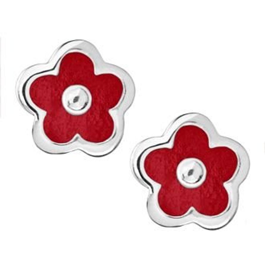 PASTICHE STERLING SILVER 5mm RED FLOWER STUD EARRINGS CE807RD