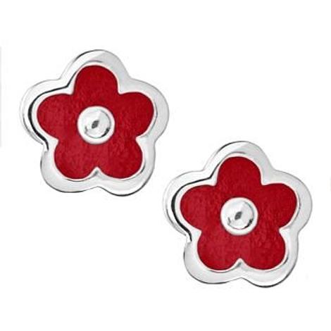 Pastiche Sterling Silver 5mm Red Flower Stud Earrings