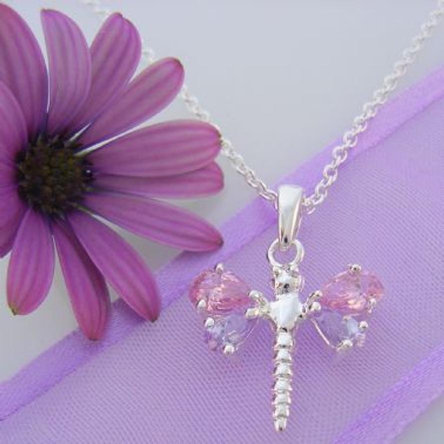 STERLING SILVER 16mm CZ DRAGONFLY CHARM NECKLACE 45cm NLET_SS_CHARM_0014