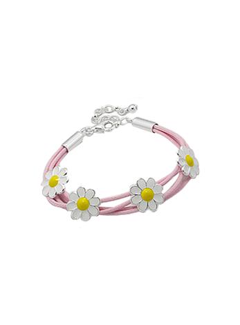 Child Sterling Silver Daisy Flower Charm Pink Bracelet