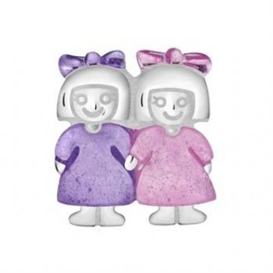 STERLING SILVER PASTICHE PETITE SISTERS TWIN GIRLS BEAD CHARM -XE025PKPU