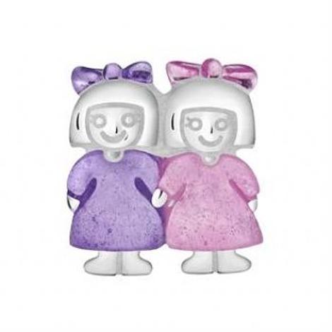 Sterling Silver Pastiche Petite Sisters Twin Girls Bead Charm -Xe025pkpu