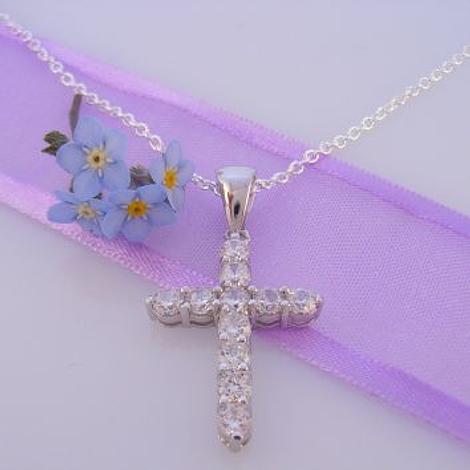 Pastiche Sterling Silver Cz 17mmx 25mm Cross Charm Necklace 45cm