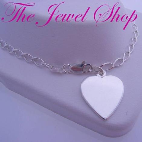19cm Sterling Silver 14mm Flat Heart Charm Curb Bracelet