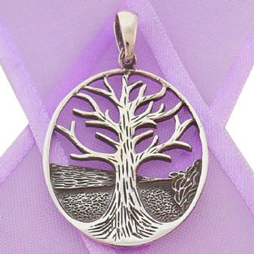 STERLING SILVER 24mm x 35mm OVAL TREE OF LIFE CHARM PENDANT - CP-925-54-706-10148