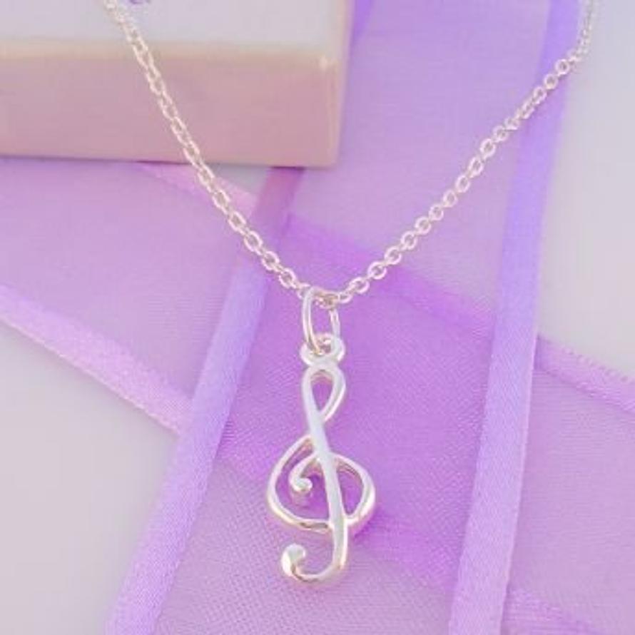 STERLING SILVER MUSIC TREBLE NOTE CHARM NECKLACE -NLET_SS_HR60