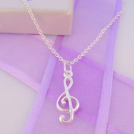Sterling Silver Music Treble Note Charm Necklace