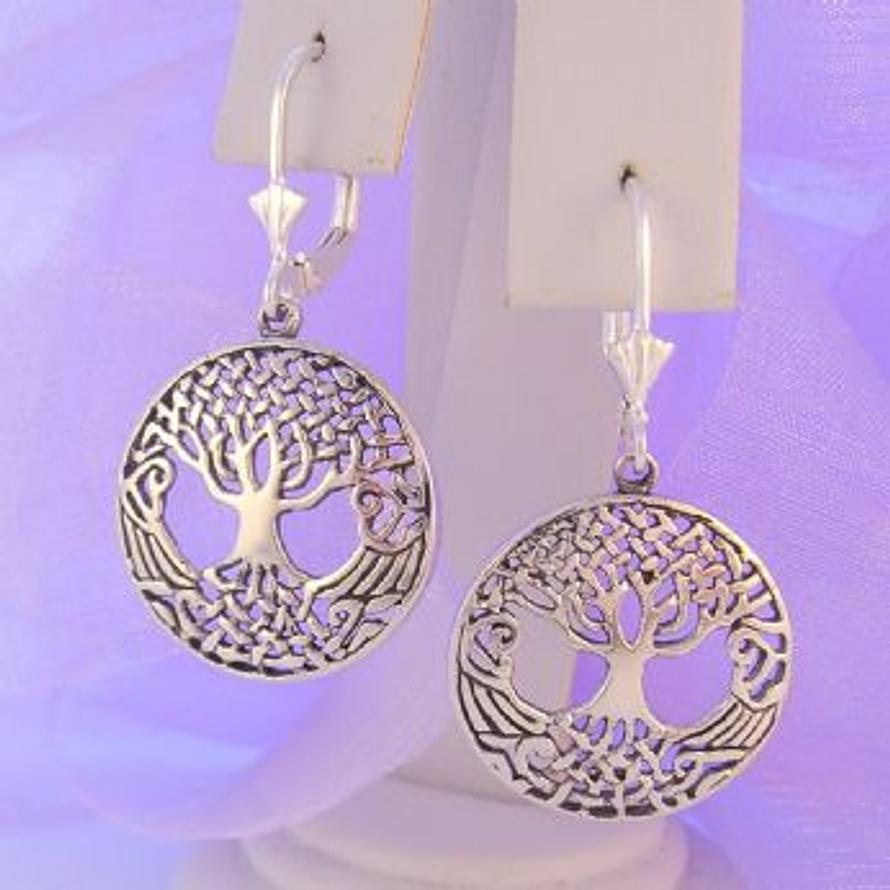 STERLING SILVER 18mm TREE OF LIFE SAFETY HOOK EARRINGS -ER_CHARM_HOOK_SS_925-54-706-10145