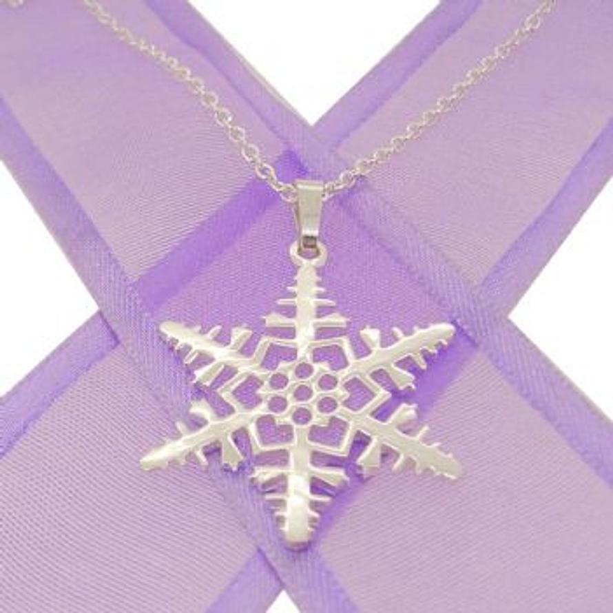 STERLING SILVER 22mm SNOWFLAKE CABLE NECKLACE 45cm - NLET-24mmSF-CA40
