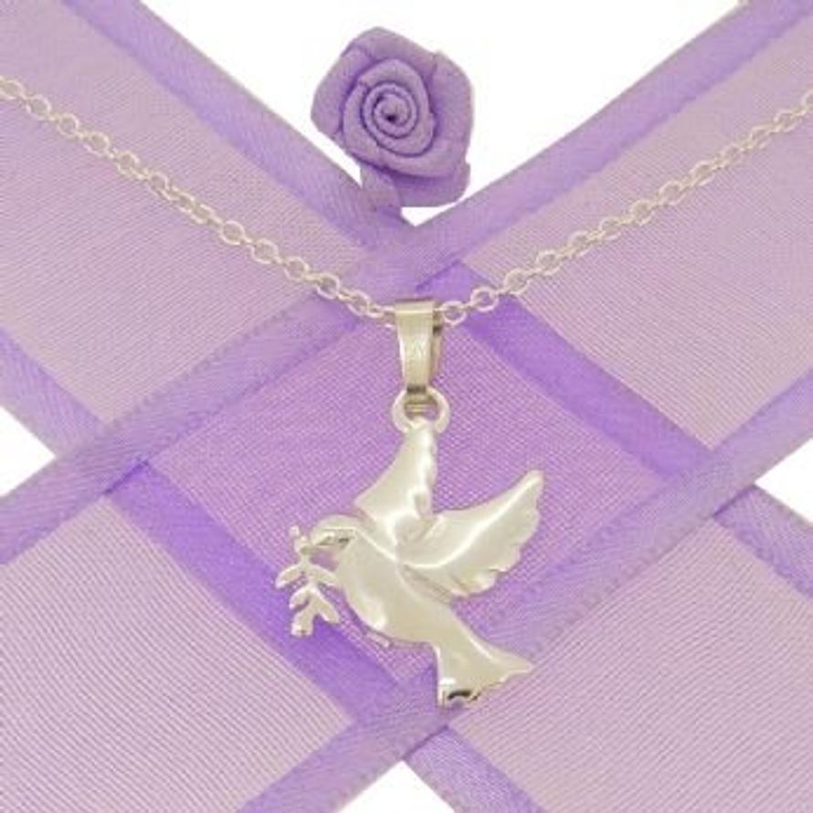 STERLING SILVER DOVE BIRD CHARM PENDANT NECKLACE - NLET_SS_QC043-CA40