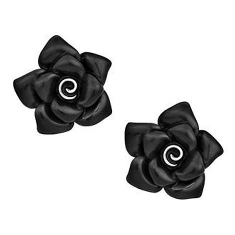 Pastiche Sterling Silver 10mm Black Rose Charm Stud Earrings